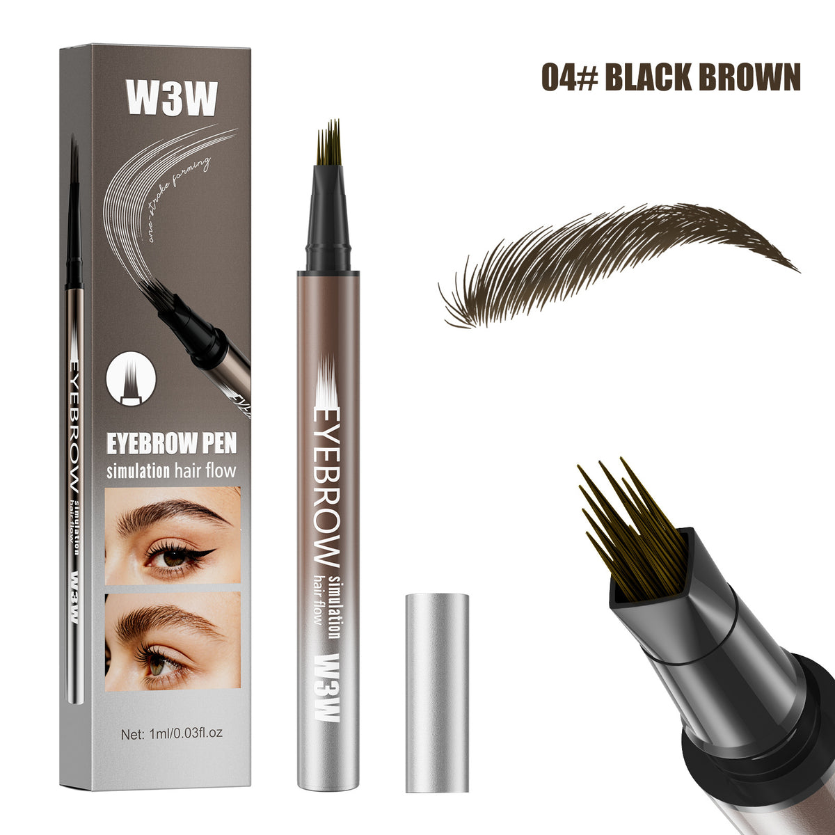 Lápiz de Cejas Líquido Microblading 4 Puntas – Larga Duración y Resistente al Agua