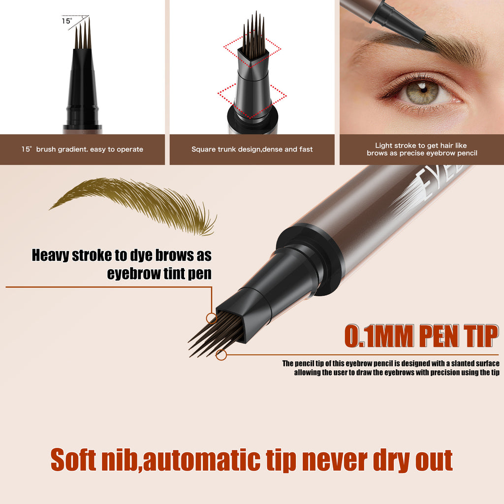 Lápiz de Cejas Líquido Microblading 4 Puntas – Larga Duración y Resistente al Agua