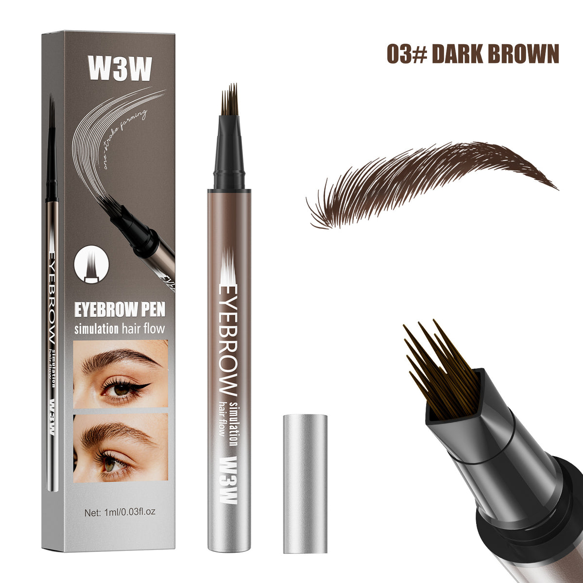 Lápiz de Cejas Líquido Microblading 4 Puntas – Larga Duración y Resistente al Agua