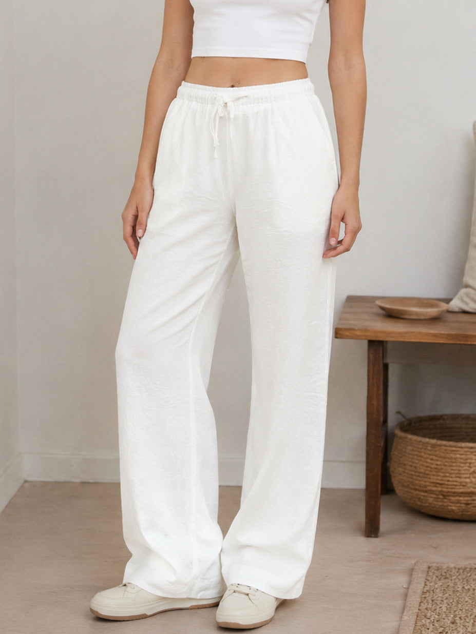 Pantalón Wide Leg de Lino con Cintura Ajustable