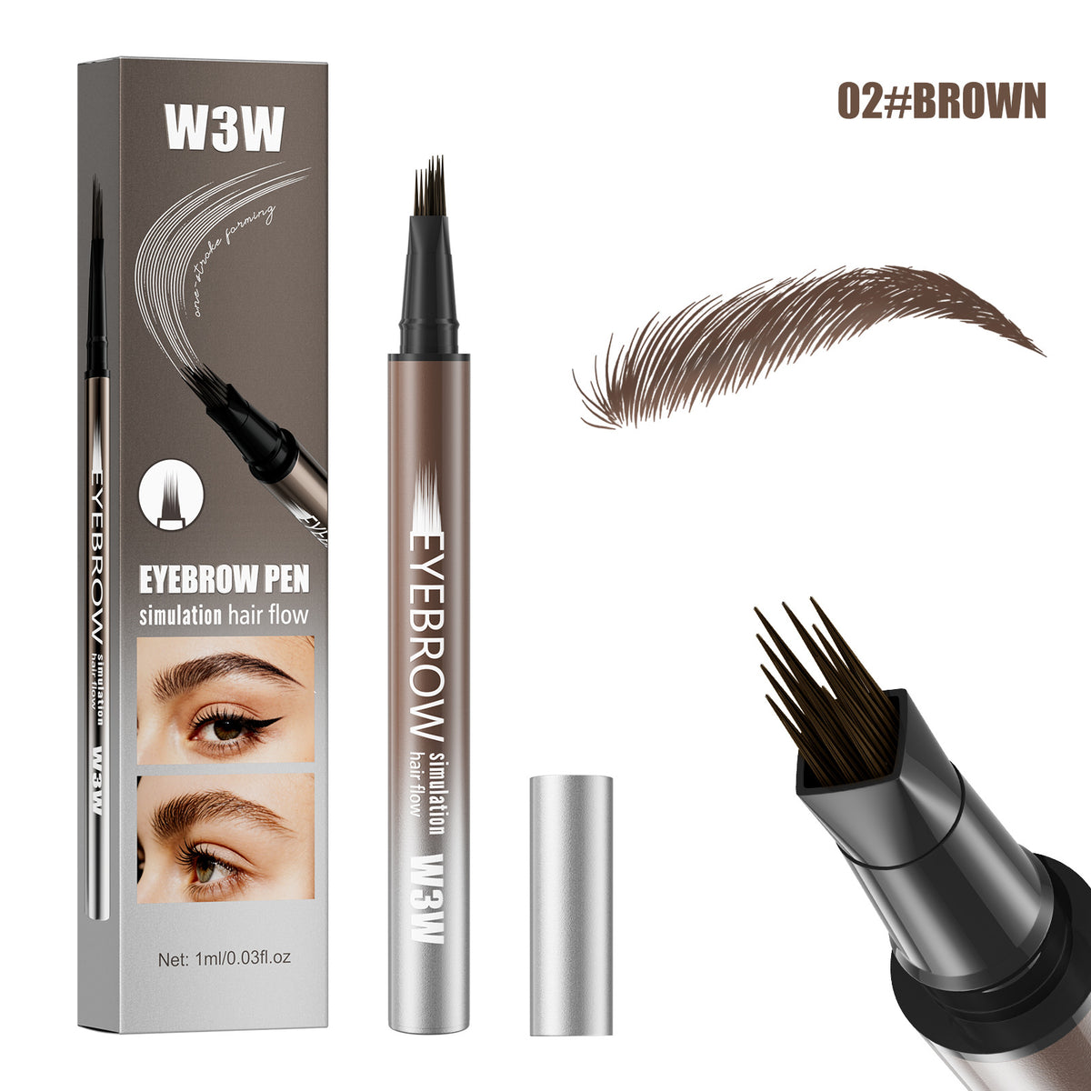 Lápiz de Cejas Líquido Microblading 4 Puntas – Larga Duración y Resistente al Agua