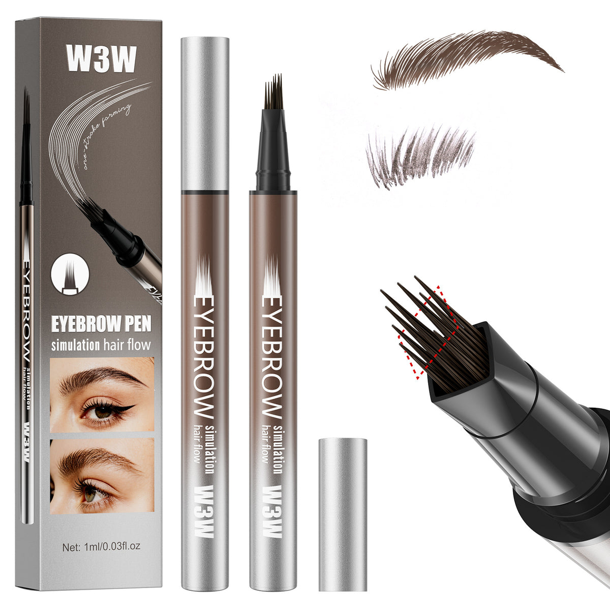 Lápiz de Cejas Líquido Microblading 4 Puntas – Larga Duración y Resistente al Agua
