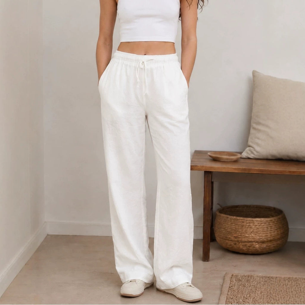 Pantalón Wide Leg de Lino con Cintura Ajustable