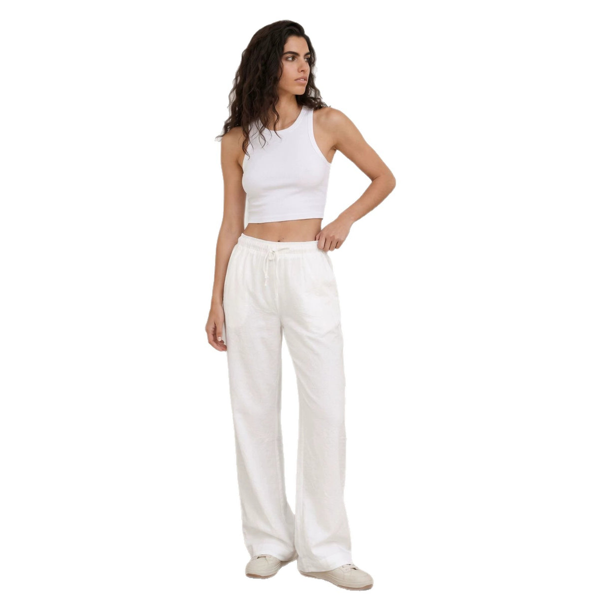 Pantalón Wide Leg de Lino con Cintura Ajustable