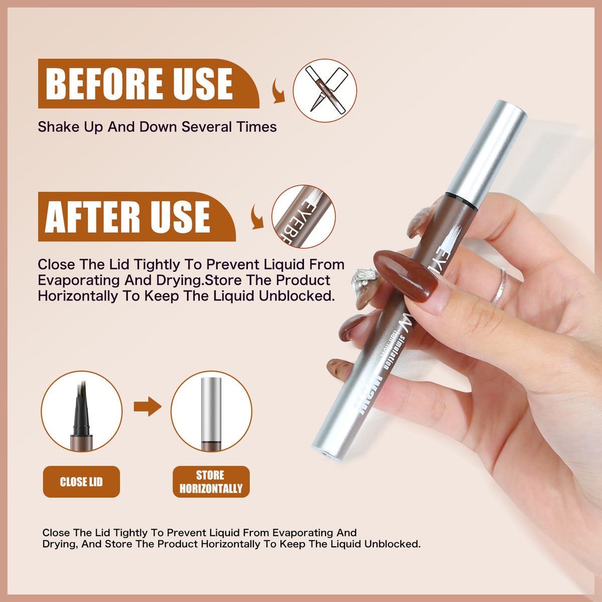 Lápiz de Cejas Líquido Microblading 4 Puntas – Larga Duración y Resistente al Agua